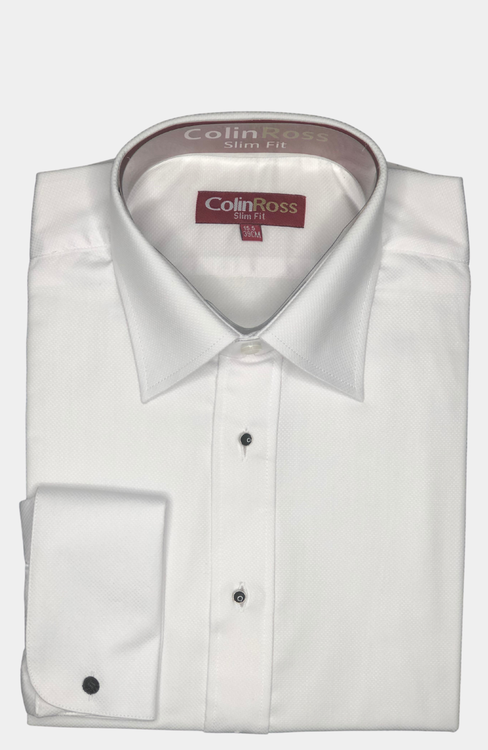 WHITE TAILORED FIT, STUD FRONT DRESS SHIRT
